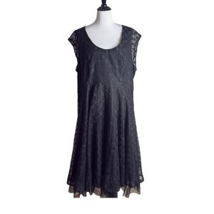 Lane Bryant Plus Size 28 Midi Dress Black Tulle Lace Sleeveless‎ Whimsigoth